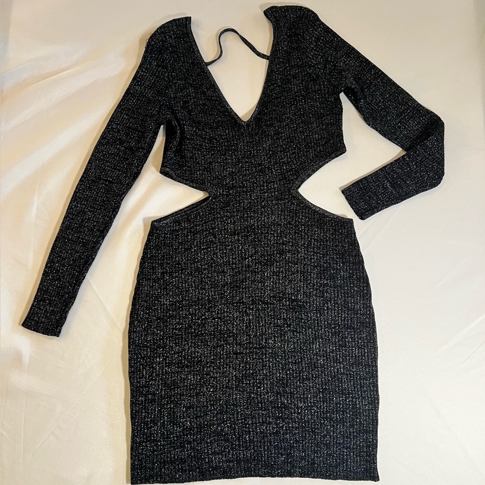 Open Edit Black Sparkle Bodycon Cutout Party Mini Sweater Dress Size XXL